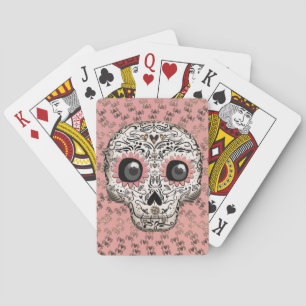 Roze & Gouden Suiker Skull & Lieve Grilharteborste Pokerkaarten