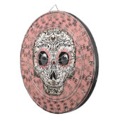 Roze & Gouden Suiker Skull & Malse Hartjes Dartbord (Voorkant Rechts)