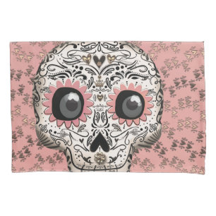 Roze & Gouden Suiker Skull & Schattige Whimsical H Kussensloop