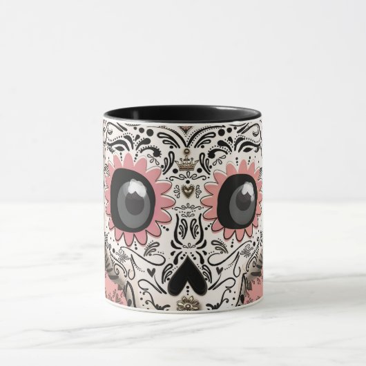 Roze & Gouden Suiker Skull Speels Cute Mok (Midden)