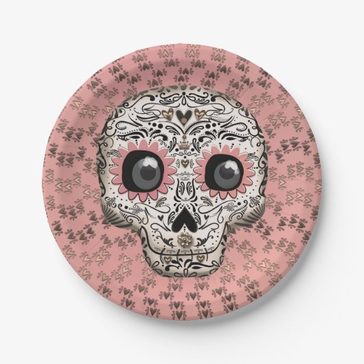 Roze & Gouden Suiker Skull Whimsical Cute Feest Papieren Bordje (Voorkant)