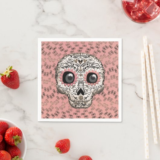 Roze & Gouden Suiker Skull Whimsical Cute Feest Servet (Insitu)