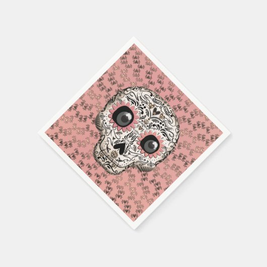 Roze & Gouden Suiker Skull Whimsical Cute Feest Servet (Hoek)