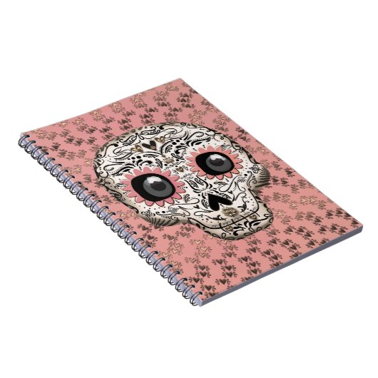 Roze & Gouden Suiker Skull Whimsical Cute Notitieboek (Rechterzijde)