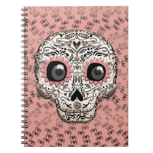 Roze & Gouden Suiker Skull Whimsical Cute Notitieboek (Voorkant)