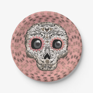 Roze & Gouden Suiker Skull Whimsical Lief Partij Papieren Bordje