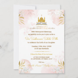 Roze & Gouden Sukhmani Sahib Path Uitnodigingskaar Kaart