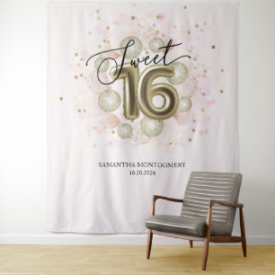 Roze Gouden Sweet 16 Achtergrond Wandkleed