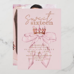Roze Gouden Sweet 16 Boog Verjaardag Folie Uitnodiging
