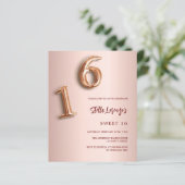 Roze gouden Sweet 16 budget uitnodiging (Staand voorkant)