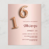Roze gouden Sweet 16 budget uitnodiging (Voorkant)