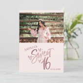 Roze Gouden Sweet 16 Dankkaart Sjabloon Kaart (Staand voorkant)