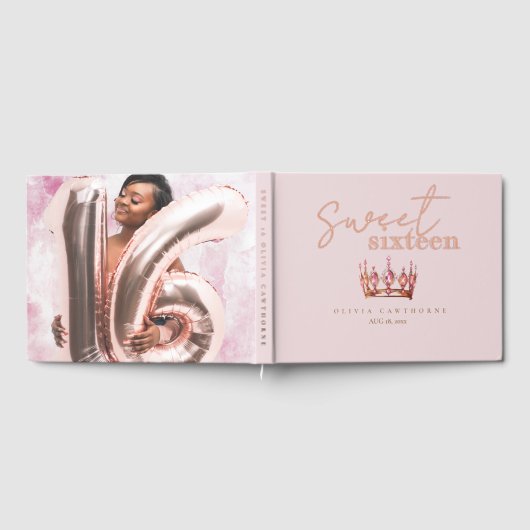 Roze Gouden Sweet 16 Folie Guestbook Gastenboek (Volledig)