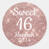 Roze Gouden Sweet 16 Meisje Verjaardagsverpakkinge Ronde Sticker (Voorkant)