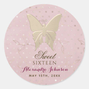 Roze Gouden Sweet 16 Verjaardag Ronde Sticker
