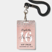 Roze Gouden Sweet 16 Verjaardag VIP Badge (Voorzijde met lanyard)