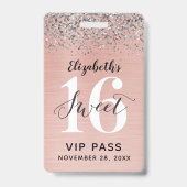 Roze Gouden Sweet 16 Verjaardag VIP Badge (Voorzijde)