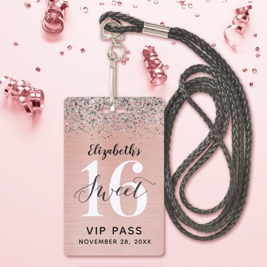 Roze Gouden Sweet 16 Verjaardag VIP Badge