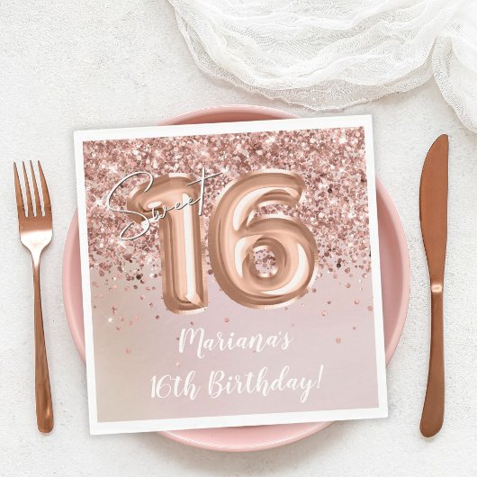 Roze Gouden Sweet 16 Verjaardagsfeestje Servet