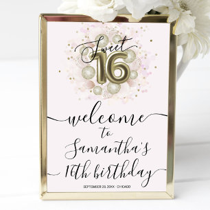 Roze Gouden Sweet 16 Welkom Bord Poster