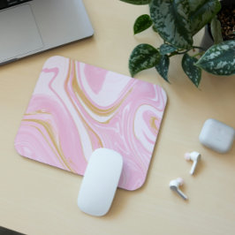 Roze & Gouden Swirl Mousepad - Esthetische Kantoor Muismat