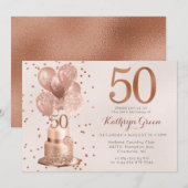 Roze Gouden Taart 50e Verjaardag Kaart (Voorkant / Achterkant)