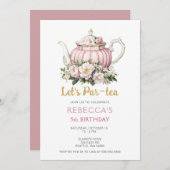 Roze Gouden Tea Party Meisje Verjaardag Kaart (Voorkant / Achterkant)