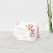 Roze Gouden Teddy Beer Ballon Baby Meisje Dank U Bedankkaart (Voorkant)