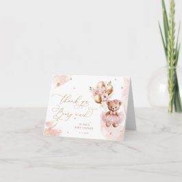 Roze Gouden Teddy Beer Ballon Baby Meisje Dank U Bedankkaart