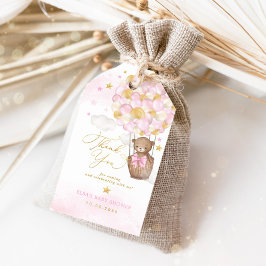 Roze Gouden Teddybeer Heet Luchtballon Wolken Ster Cadeaulabel