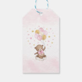 Roze Gouden Teddybeer Heet Luchtballon Wolken Ster Cadeaulabel (Achterkant)
