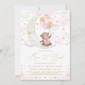 Roze Gouden Teddybeer Moon & Rug Baby shower Kaart (Voorkant)