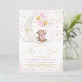 Roze Gouden Teddybeer Moon & Rug Baby shower Kaart (Staand voorkant)