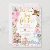 Roze gouden thee voor twee Alice in Wonderland Kaart (Voorkant)