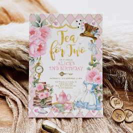 Roze gouden thee voor twee Alice in Wonderland Kaart