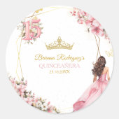 Roze Gouden Tiara Bloem Vlinders Sticker (Voorkant)