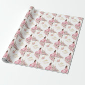 Roze Gouden Tiara Bloem Vlinders Sticker Cadeaupapier (Uitgerold)