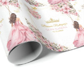 Roze Gouden Tiara Bloem Vlinders Sticker Cadeaupapier (Rol Hoek)