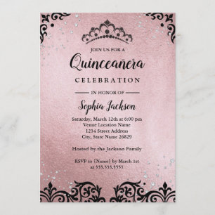 Roze Gouden Tiara Damast Quinceanera Kaart