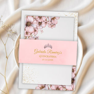 Roze Gouden Tiara Quinceañera Uitnodigingen Wikkel