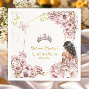 Roze Gouden Tiara Vlinder Quinceañera Servet