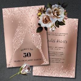 Roze Gouden Toast van de Bubbelende 50e Verjaardag Kaart