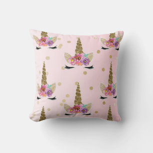 Roze & Gouden Trendy Moderne Eenhoorn Hoorn #2 Kussen