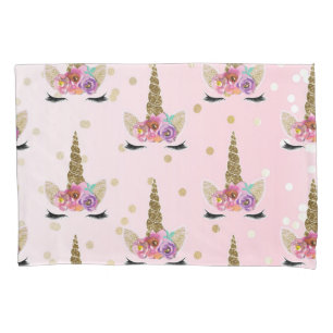 Roze & Gouden Trendy Moderne Eenhoorn Hoorn #2 Kussensloop