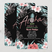 Roze Gouden Tropische Ananas Aloha Luau Sweet 16 Kaart (Voorkant / Achterkant)