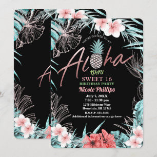 Roze Gouden Tropische Ananas Aloha Luau Sweet 16 Kaart