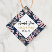 Roze, gouden tropische bladeren marineschandje bed bedankjes labels (Voorkant)