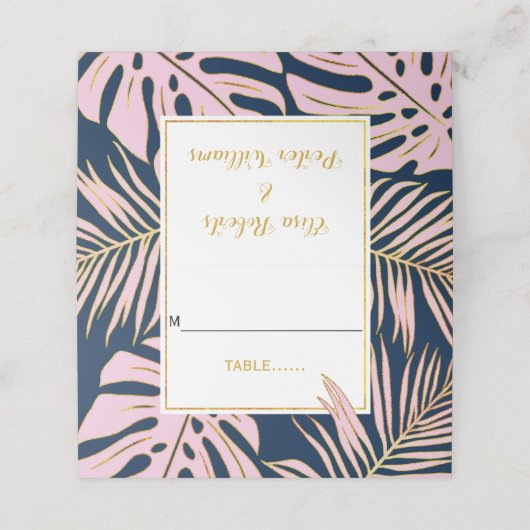 Roze, gouden tropische bladeren marinesuruuw bruil plaatskaartje (Buitenkant ongevouwen)