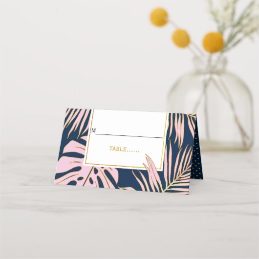 Roze, gouden tropische bladeren marinesuruuw bruil plaatskaartje (Voorkant)