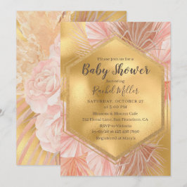 Roze Gouden Tropische Bloemachtige Baby Shower Kaart
